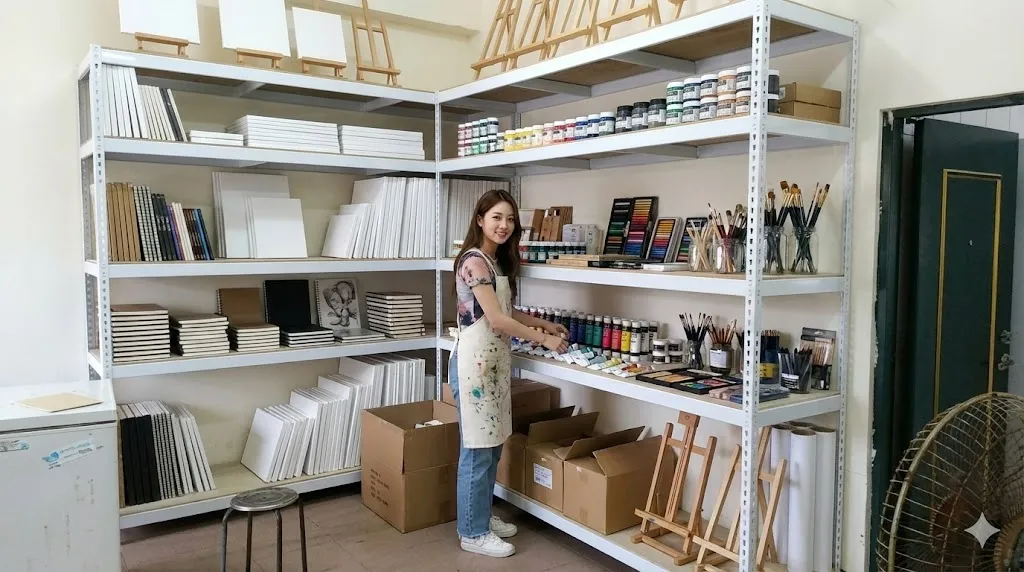 AI 優化情境示意：居家生活用品層架，開放層架收納日常用品與備品，可依使用頻率安排每層的物品種類。