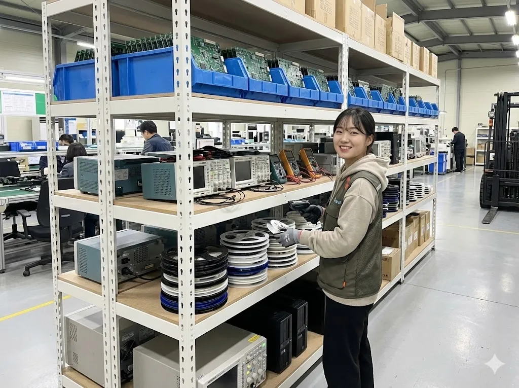 AI 優化情境示意：賣場補貨與陳列架，多層架展示箱裝與瓶裝商品，規劃時可一併考量顧客動線和補貨路線。