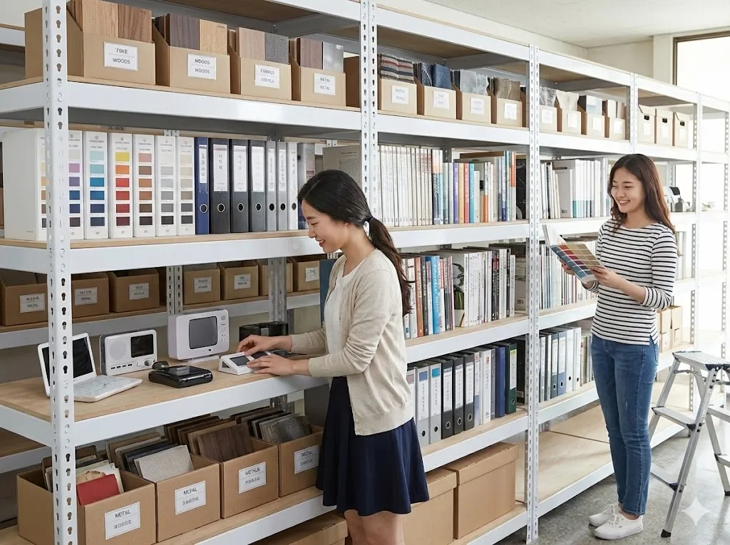 AI 優化情境示意：日用品與紙品貨架，包裝日用品分層分類，依銷售品項安排陳列面與補貨位置。