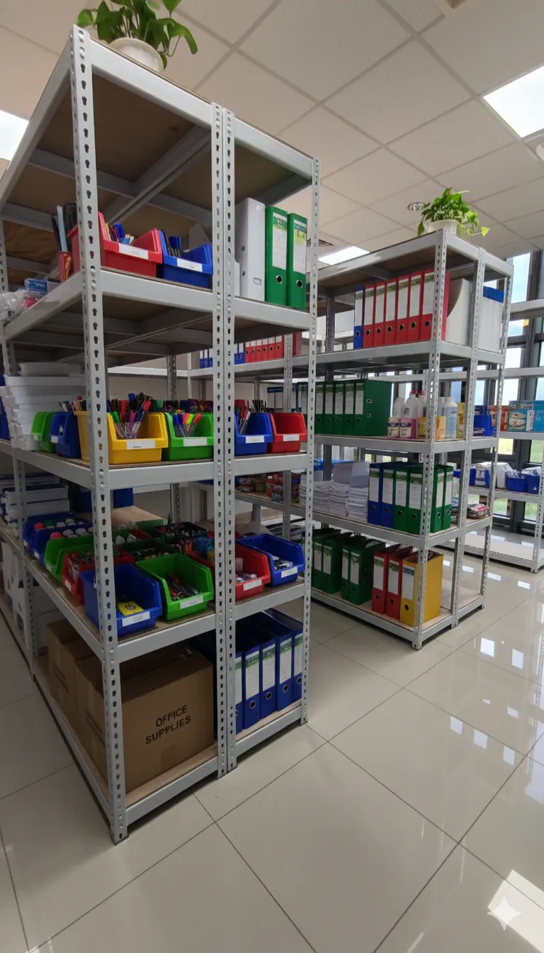 AI 優化情境示意：零售商品走道貨架，貨架沿店面通道陳列商品，配置前先確認客人轉身與取物所需空間。
