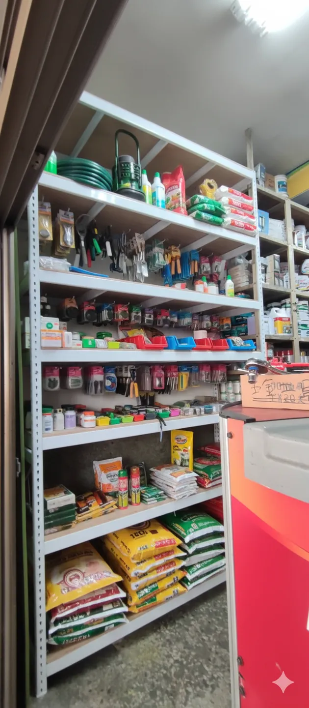 AI 優化情境示意：零售商品側邊陳列架，商品沿窄型架面分層擺放，適合參考店面邊角空間的使用方式。