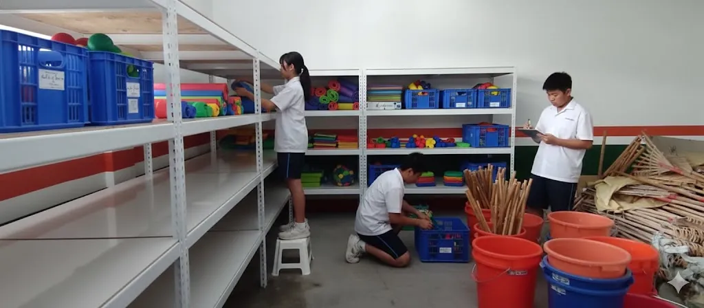 AI 優化情境示意：店面包裝商品陳列架，多色包裝商品集中展示，依品類安排層架能讓店面陳列更清楚。
