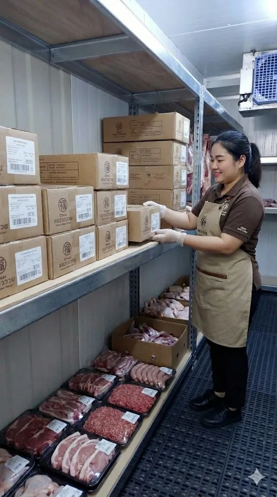 AI 優化情境示意：飲料與包裝商品架，瓶裝飲品和包裝商品分層陳列，可依產品類別與補貨頻率排序。