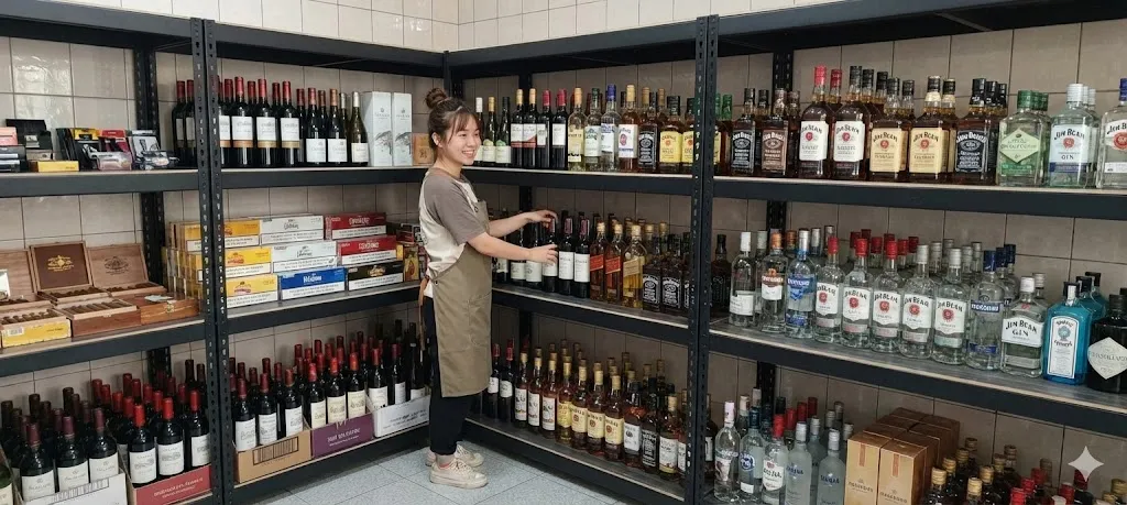 AI 優化情境示意：店面商品分類陳列，各類包裝商品沿層架分區展示，清楚的分類方便瀏覽和補貨。