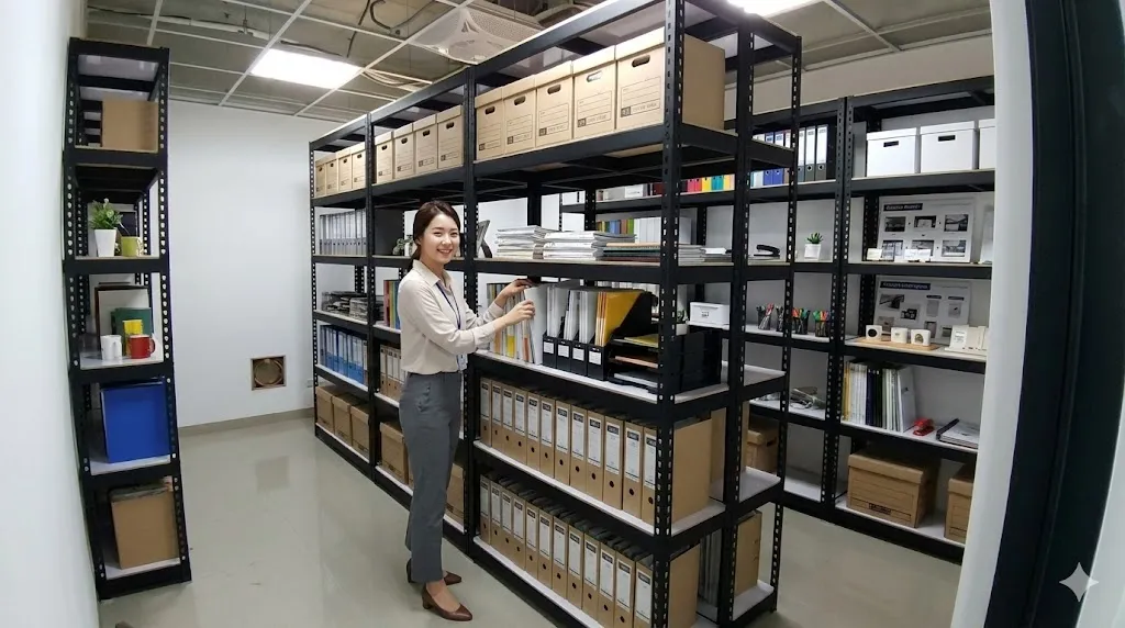 AI 優化情境示意：店面商品與植栽展示架，店面層架展示小型商品和植栽，依商品類別安排陳列區與取貨空間。
