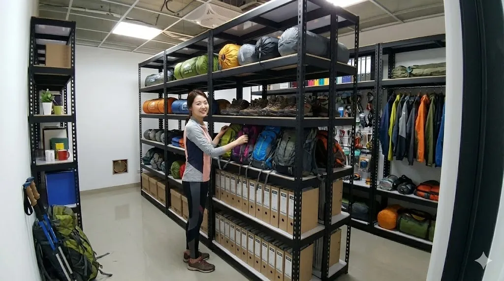 AI 優化情境示意：服飾與盒裝商品架，衣物和包裝商品分層展示，可依款式、品類及補貨方式整理架面。