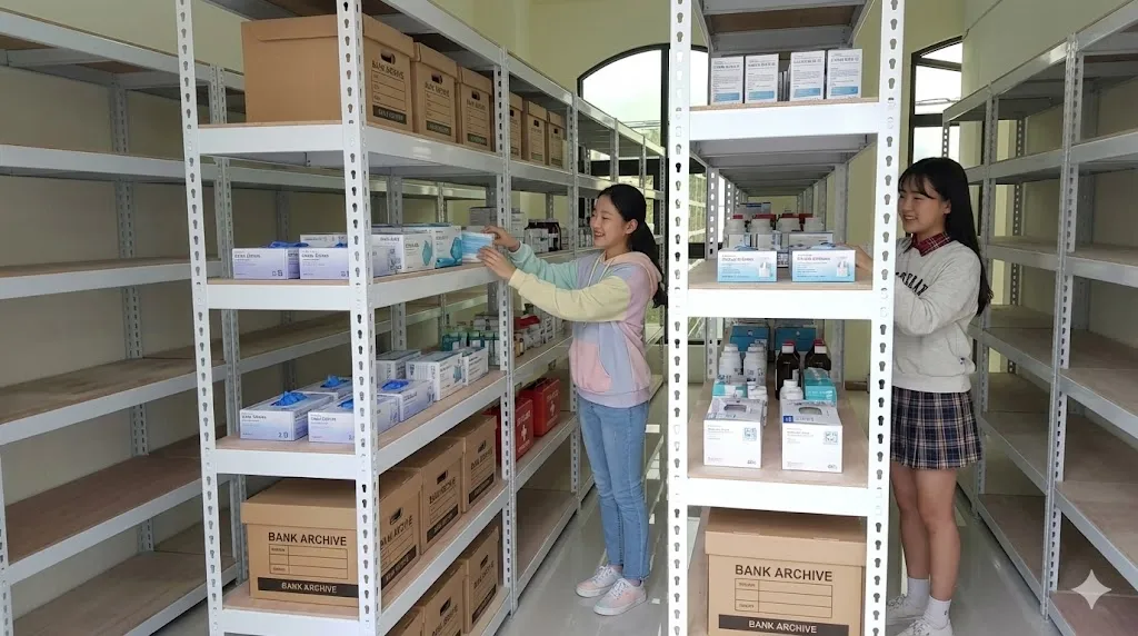 AI 優化情境示意：居家多用途收納層架，生活用品和收納盒分層整理，可依房間用途及物品大小安排架位。