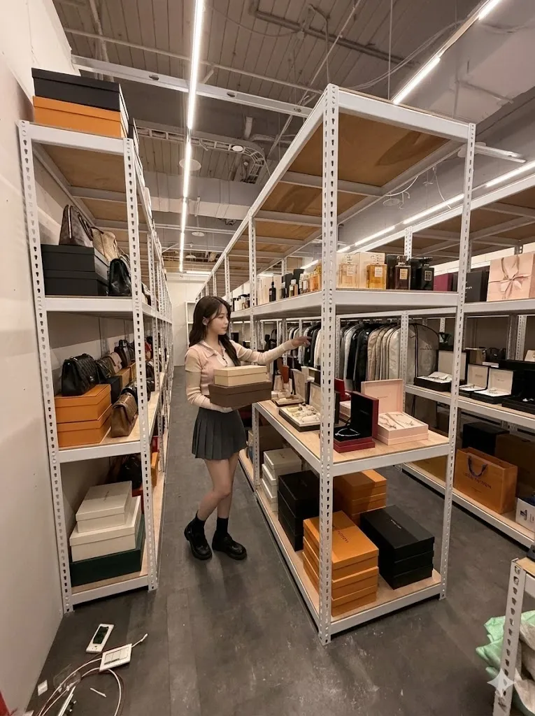 AI 優化情境示意：乾貨與袋裝商品架，袋裝商品按品項分層收納，先規劃展示面、補貨區和存量位置。