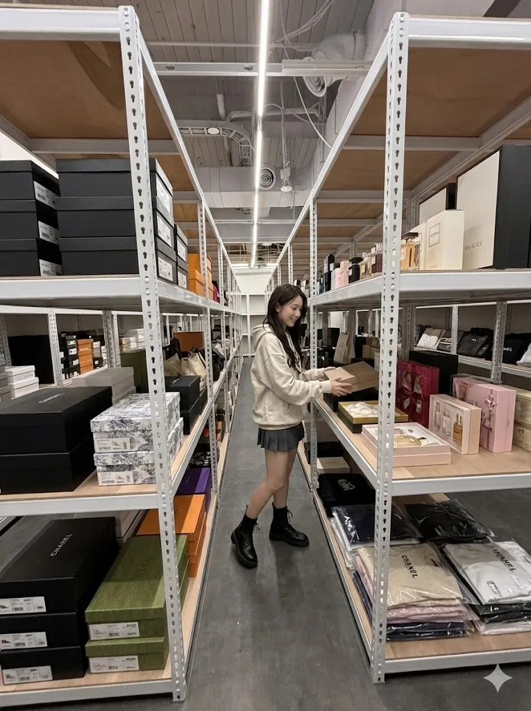 AI 優化情境示意：倉庫紙箱與器材架，箱裝貨品和器材分層存放，需依尺寸、重量與實際規格確認架型。
